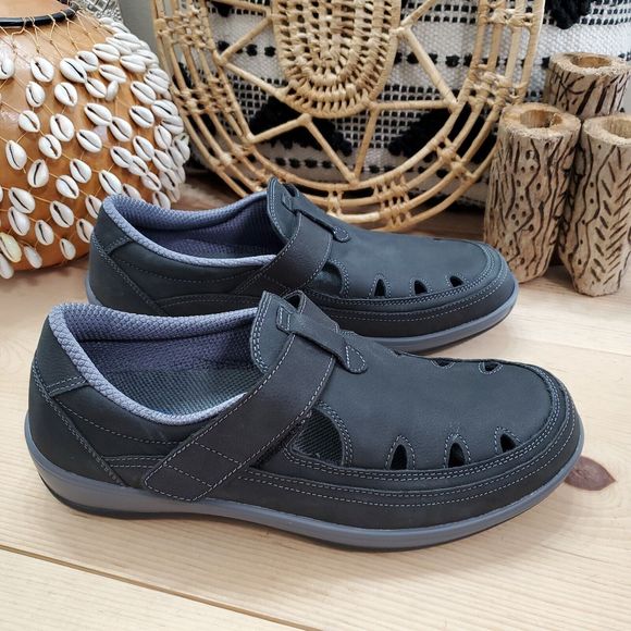 EUC Orthofeet Serene 891 Shoes Nubuck Leather Black T-Strap Comfort 10D Wide - Picture 1 of 13